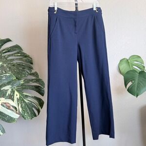 St John Navy Blue Straight Leg Professional Trousers Pants Size 4 Gold Hardware